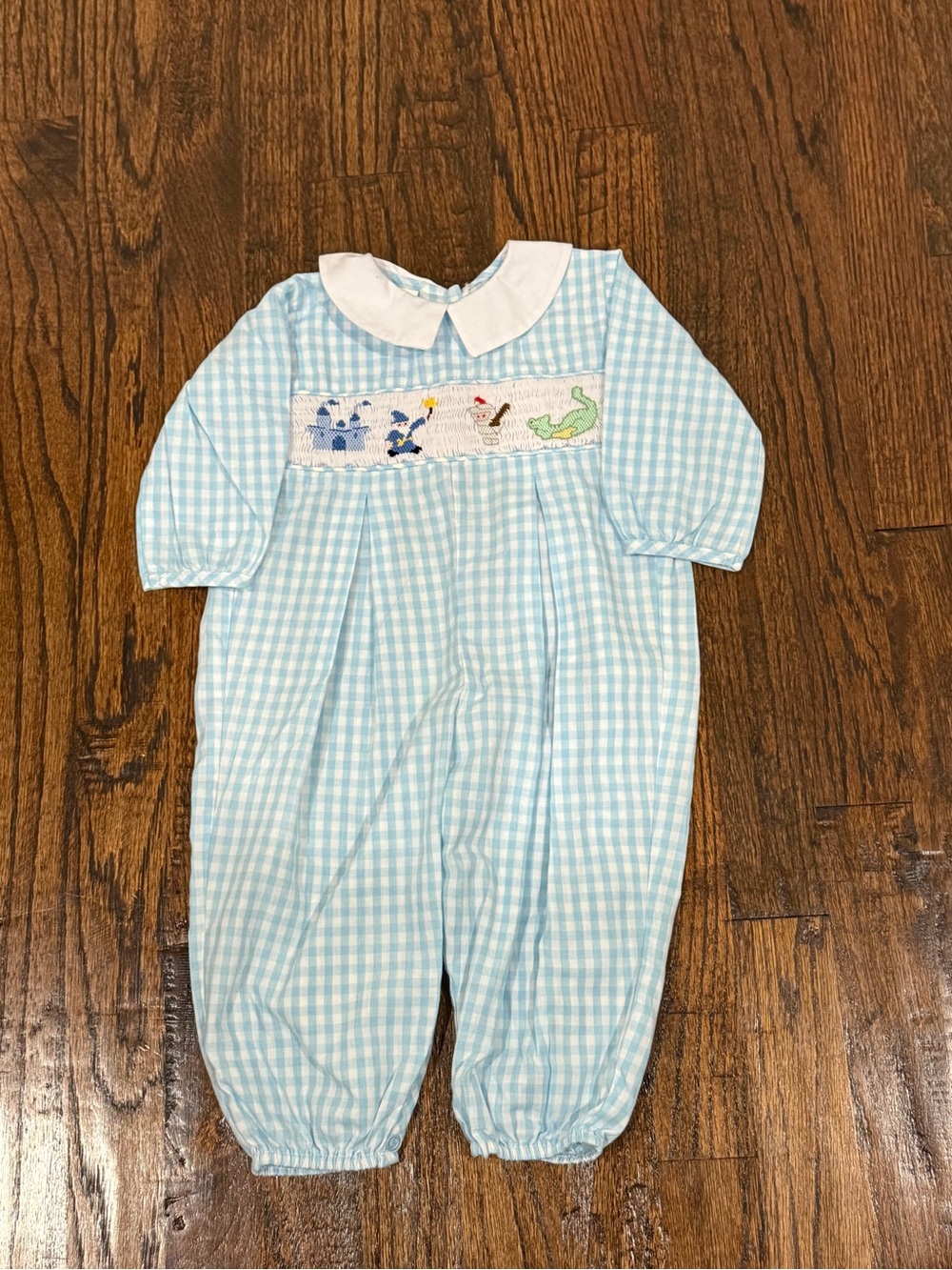 Baby Boy Blue Gingham Smocked Romper Sorcerer Wizard Castle Fantasy 12 Months